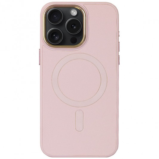 Кожаный чехол Bonbon Leather Metal Style with MagSafe для Apple iPhone 13 Pro Max (6.7") Розовый / Light pink
