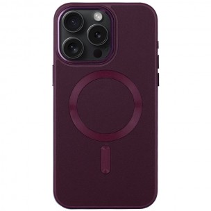 Кожаный чехол Bonbon Leather Metal Style with MagSafe для Apple iPhone 14 Pro Max (6.7"), Бордовый / Plum