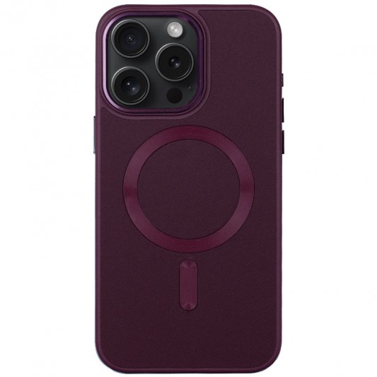 Кожаный чехол Bonbon Leather Metal Style with MagSafe для Apple iPhone 14 Pro Max (6.7"), Бордовый / Plum