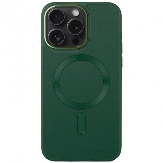 Кожаный чехол Bonbon Leather Metal Style with MagSafe для Apple iPhone 14 Pro Max (6.7"), Зеленый / Pine green