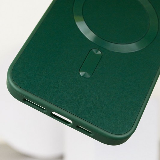 Кожаный чехол Bonbon Leather Metal Style with MagSafe для Apple iPhone 14 Pro Max (6.7"), Зеленый / Pine green - изображение 4