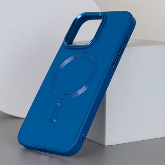 Кожаный чехол Bonbon Leather Metal Style with MagSafe для Apple iPhone 14 Pro Max (6.7") Синий / Indigo - изображение 2