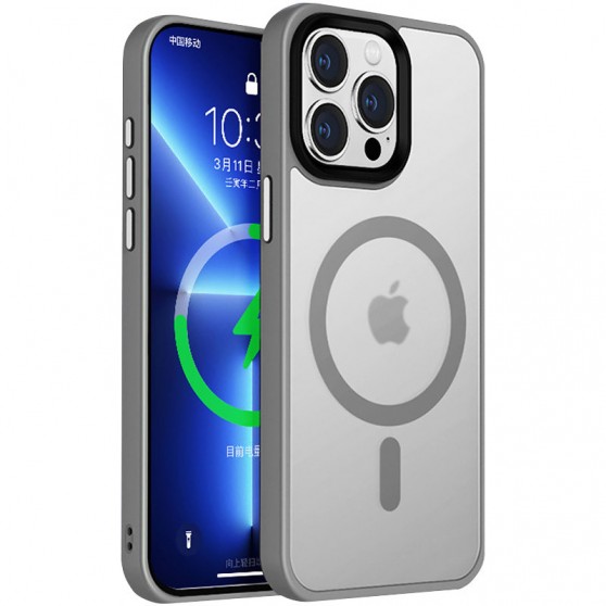 TPU+PC чехол Metal Buttons with MagSafe Colorful для Apple iPhone 15 Pro (6.1") Серый / Grey
