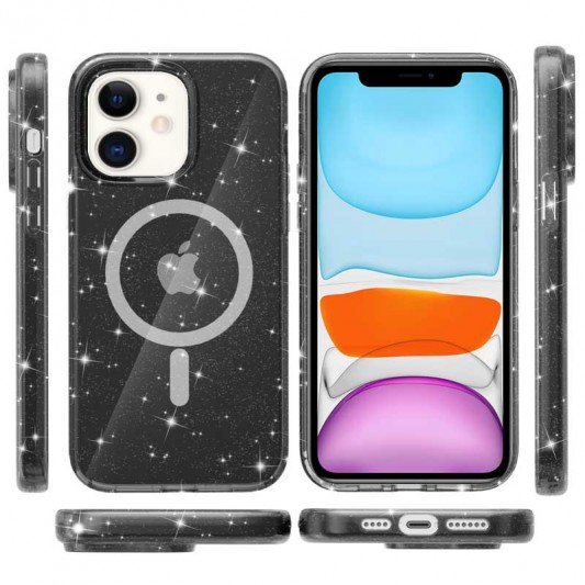 Чехол TPU Galaxy Sparkle (MagFit) для Apple iPhone 11 (6.1"), Black+Glitter - изображение 1