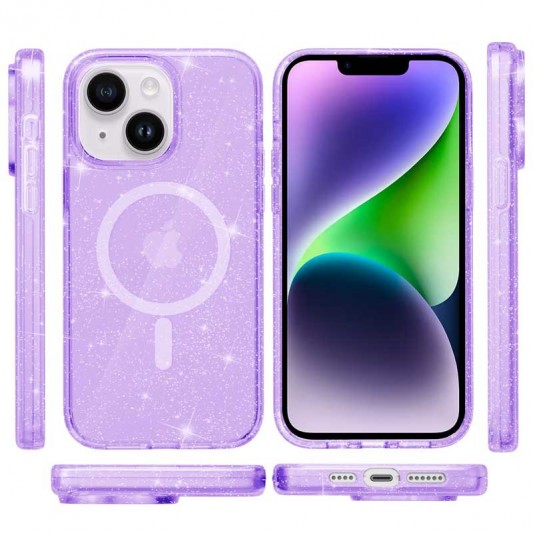 Чехол TPU Galaxy Sparkle (MagFit) для Apple iPhone 13 / 14 (6.1") Purple+Glitter - изображение 1