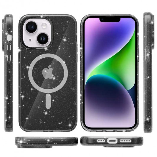 Чохол TPU Galaxy Sparkle (MagFit) для Apple iPhone 13 / 14 (6.1") Black+Glitter - зображення 1 