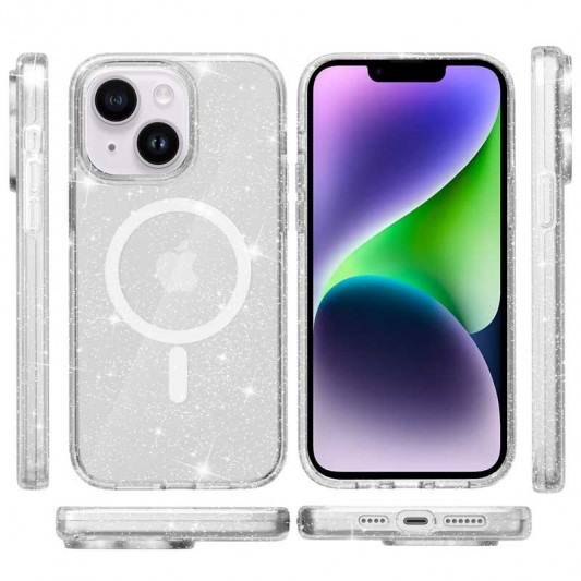 Чохол TPU Galaxy Sparkle (MagFit) для Apple iPhone 13/14 (6.1"), Clear+Glitter - зображення 1 
