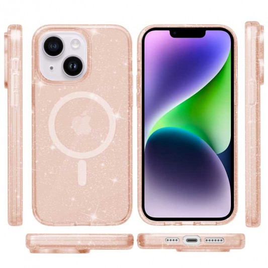 Чехол TPU Galaxy Sparkle (MagFit) для Apple iPhone 13 / 14 (6.1") Gold+Glitter - изображение 1