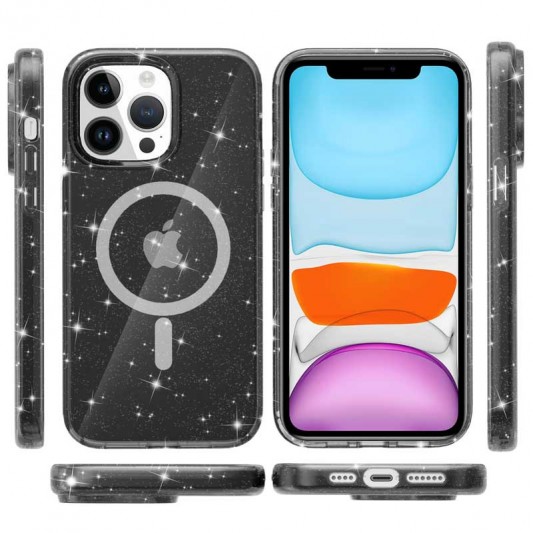 Чохол TPU Galaxy Sparkle (MagFit) для Apple iPhone 13 Pro Max (6.7") Black+Glitter - зображення 1 