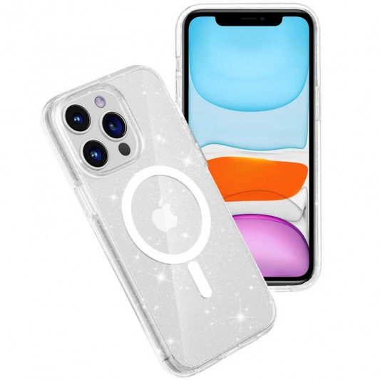 Чохол TPU Galaxy Sparkle (MagFit) для Apple iPhone 13 Pro Max (6.7") Clear+Glitter - зображення 2 