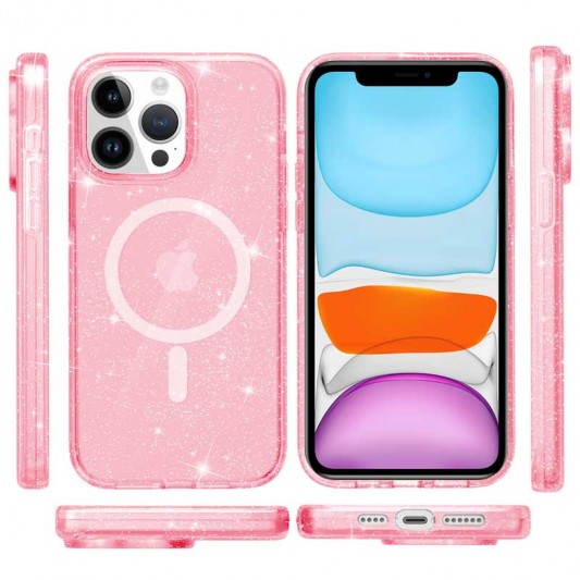 Чохол TPU Galaxy Sparkle (MagFit) для Apple iPhone 13 Pro Max (6.7") Pink+Glitter - зображення 1 