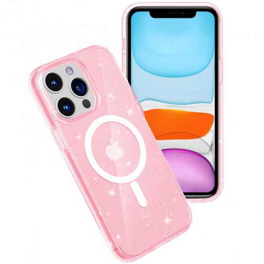 Чохол TPU Galaxy Sparkle (MagFit) для Apple iPhone 13 Pro Max (6.7") Pink+Glitter - зображення 2 