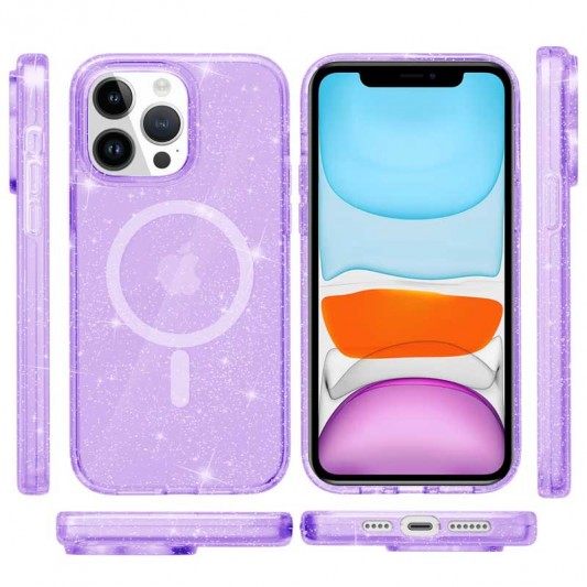 Чехол TPU Galaxy Sparkle (MagFit) для Apple iPhone 13 Pro Max (6.7") Purple+Glitter - изображение 1