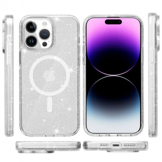 Чохол TPU Galaxy Sparkle (MagFit) для Apple iPhone 14 Pro (6.1") Clear+Glitter - зображення 1 