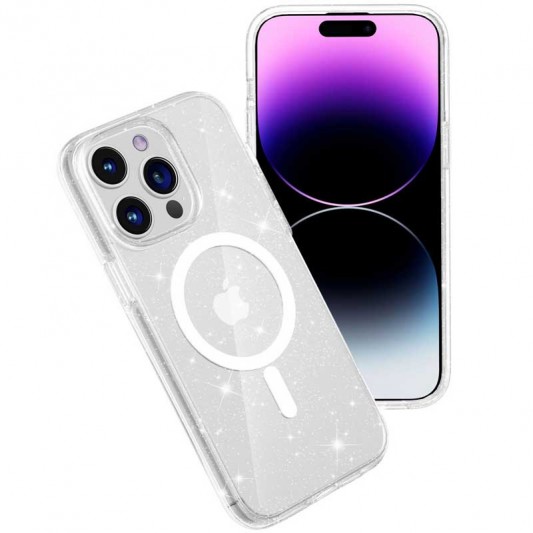 Чохол TPU Galaxy Sparkle (MagFit) для Apple iPhone 14 Pro (6.1") Clear+Glitter - зображення 2 