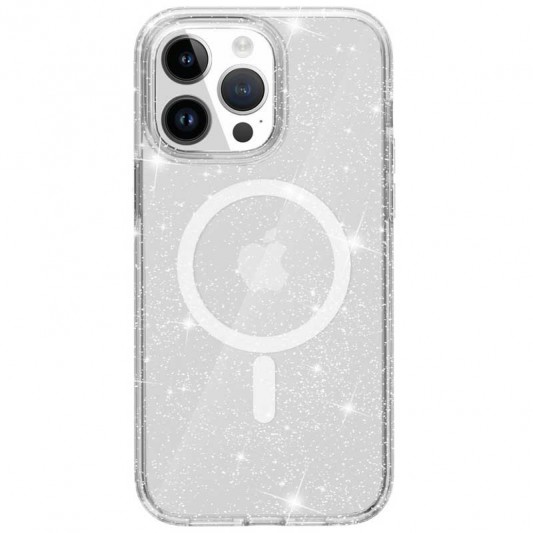 Чохол TPU Galaxy Sparkle (MagFit) для Apple iPhone 14 Pro (6.1") Clear+Glitter - зображення 3 