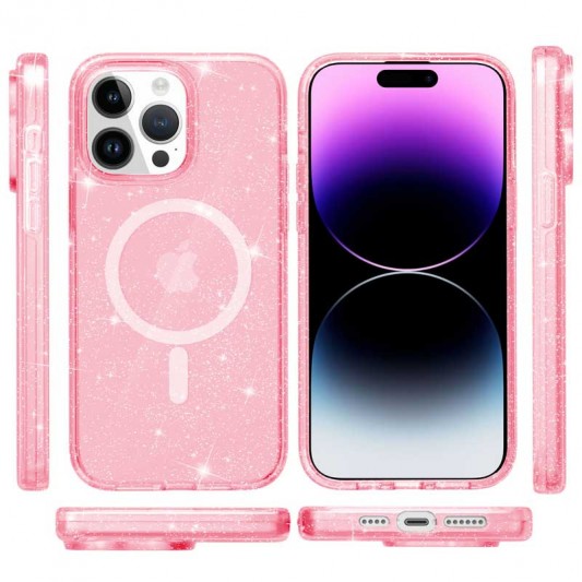 Чохол TPU Galaxy Sparkle (MagFit) для Apple iPhone 14 Pro (6.1") Pink+Glitter - зображення 1 