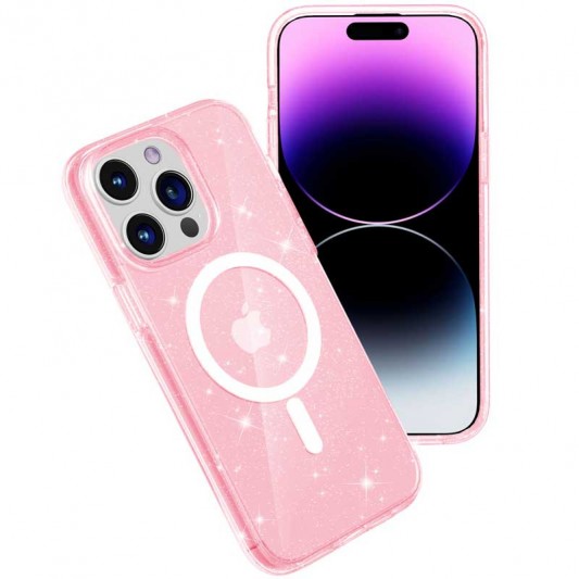 Чохол TPU Galaxy Sparkle (MagFit) для Apple iPhone 14 Pro (6.1") Pink+Glitter - зображення 2 