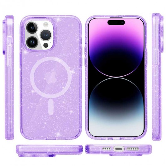 Чохол TPU Galaxy Sparkle (MagFit) для Apple iPhone 14 Pro (6.1") Purple+Glitter - зображення 1 