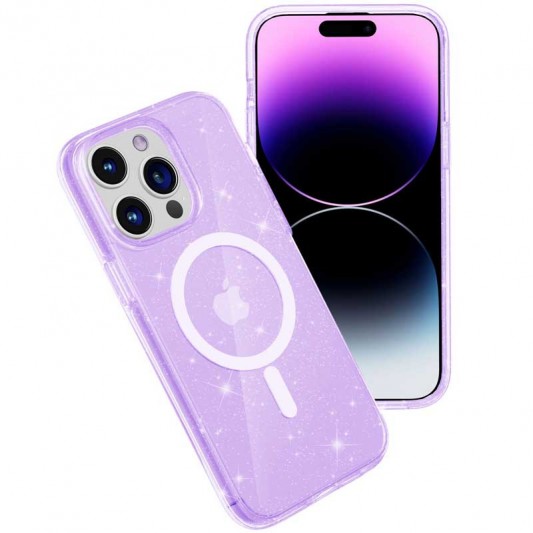 Чохол TPU Galaxy Sparkle (MagFit) для Apple iPhone 14 Pro (6.1") Purple+Glitter - зображення 2 