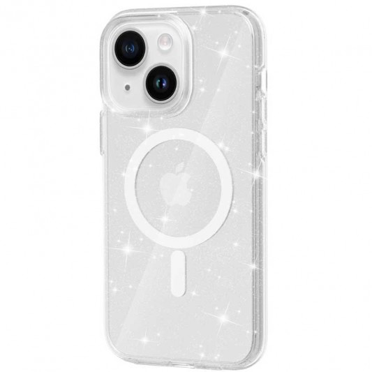 Чохол TPU Galaxy Sparkle (MagFit) для Apple iPhone 15 (6.1") Clear+Glitter