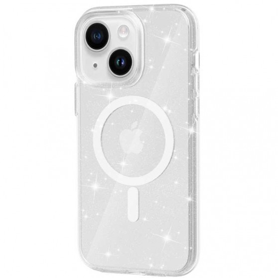 Чехол TPU Galaxy Sparkle (MagFit) для Apple iPhone 15 (6.1") Clear+Glitter