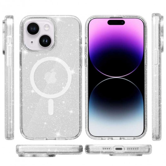 Чохол TPU Galaxy Sparkle (MagFit) для Apple iPhone 15 (6.1") Clear+Glitter - зображення 1 