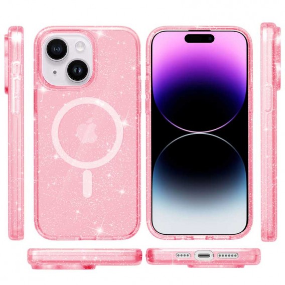 Чехол TPU Galaxy Sparkle (MagFit) для Apple iPhone 15 (6.1"), Pink+Glitter