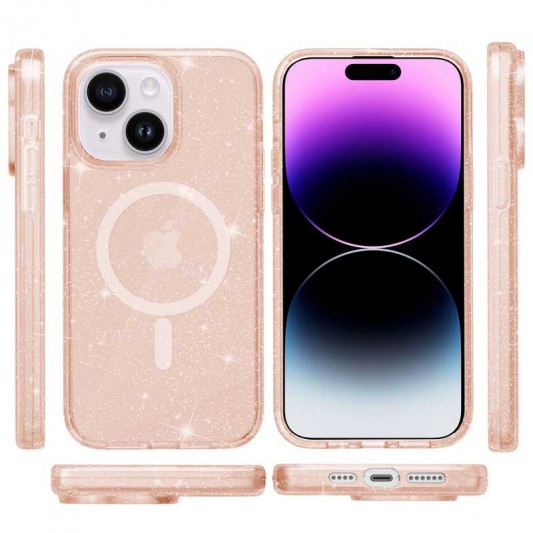 Чехол TPU Galaxy Sparkle (MagFit) для Apple iPhone 15 Plus (6.7") Gold+Glitter - изображение 1