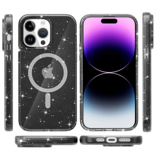 Чехол TPU Galaxy Sparkle (MagFit) для Apple iPhone 15 Pro (6.1") Black+Glitter - изображение 1