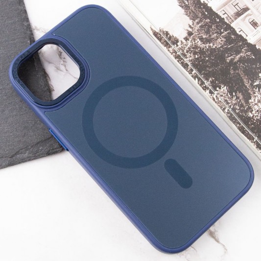 Чехол TPU+Glass Sapphire Midnight Open Camera with MagSafe для Apple iPhone 15 (6.1") Синий / Deep navy - изображение 4