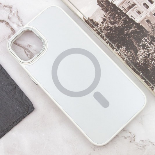 Чехол TPU+Glass Sapphire Midnight Open Camera with MagSafe для Apple iPhone 15 Plus (6.7") Белый / White - изображение 1