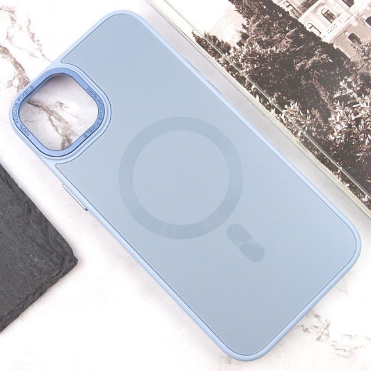 Чехол TPU+Glass Sapphire Midnight Open Camera with MagSafe для Apple iPhone 15 Plus (6.7") Голубой / Blue - изображение 1