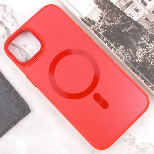 Чехол TPU+Glass Sapphire Midnight Open Camera with MagSafe для Apple iPhone 15 Plus (6.7") Красный / Red - изображение 1