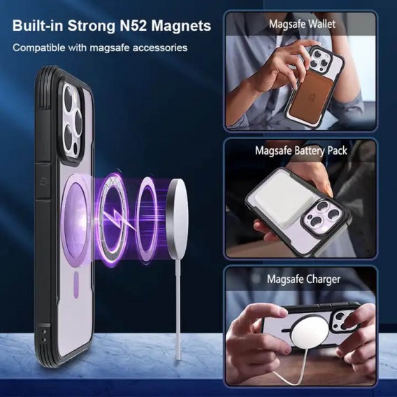 TPU+PC чехол Defense Clear with MagSafe для Apple iPhone 15 Pro (6.1"), Черный