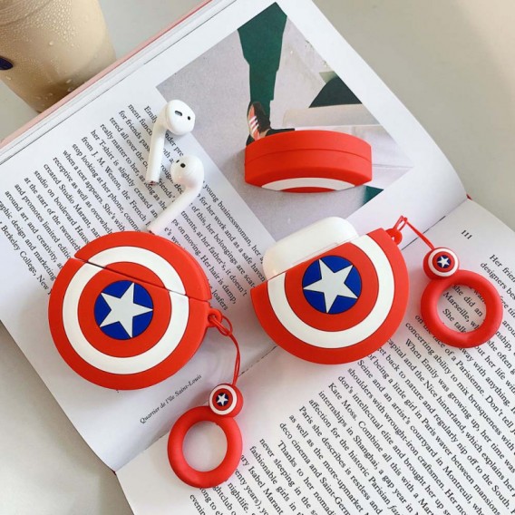 Силиконовый футляр Marvel & DC series для наушников AirPods 1/2 + кольцо, Капитан Америка / Красный