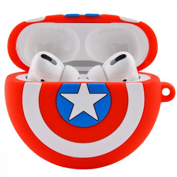 Силиконовый футляр Marvel & DC series для наушников AirPods Pro + кольцо, Капитан Америка / Красный