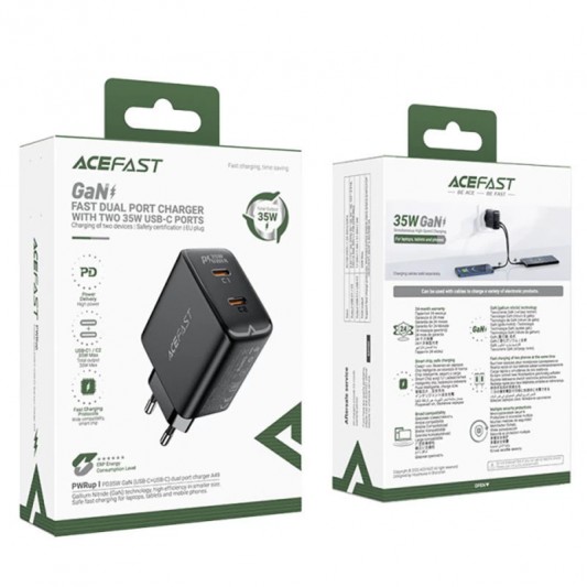 СЗУ Acefast A49 PD35W GaN (2USB-C) Black - изображение 4