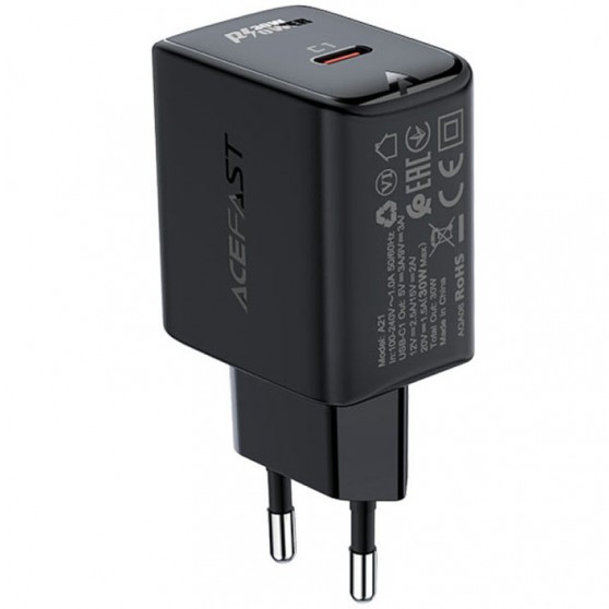 СЗУ Acefast A21 PD30W GaN (1USB-C) Black