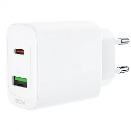 Зарядное устройство Acefast A25 PD20W (USB-C+USB-A) dual port, White - изображение 1