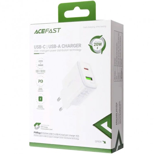 Зарядное устройство Acefast A25 PD20W (USB-C+USB-A) dual port, White - изображение 3