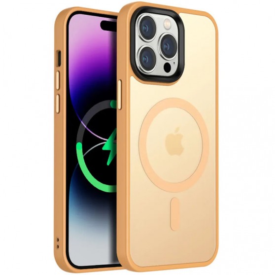 TPU+PC чохол Metal Buttons with MagSafe Colorful для Apple iPhone 12 Pro / 12 (6.1") Персиковий / Orange
