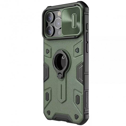 TPU+PC чехол Nillkin CamShield Armor (шторка на камеру) для Apple iPhone 15 Pro Max (6.7") Зеленый - изображение 2