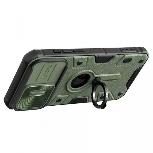 TPU+PC чехол Nillkin CamShield Armor (шторка на камеру) для Apple iPhone 15 Pro Max (6.7") Зеленый - изображение 5