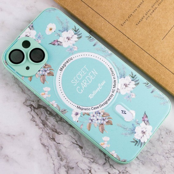 TPU+PC чохол Secret Garden with MagSafe для Apple iPhone 15 (6.1"), Mint