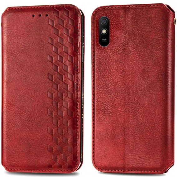 Кожаный чехол книжка GETMAN Cubic (PU) для Xiaomi Redmi 9A, Красный