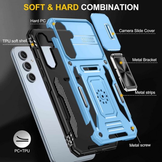 Ударопрочный чехол Camshield Army Ring для Samsung Galaxy A54 5G Голубой / Light Blue - изображение 4
