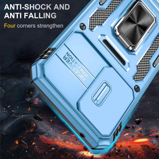 Ударопрочный чехол Camshield Army Ring для Samsung Galaxy A54 5G Голубой / Light Blue - изображение 6