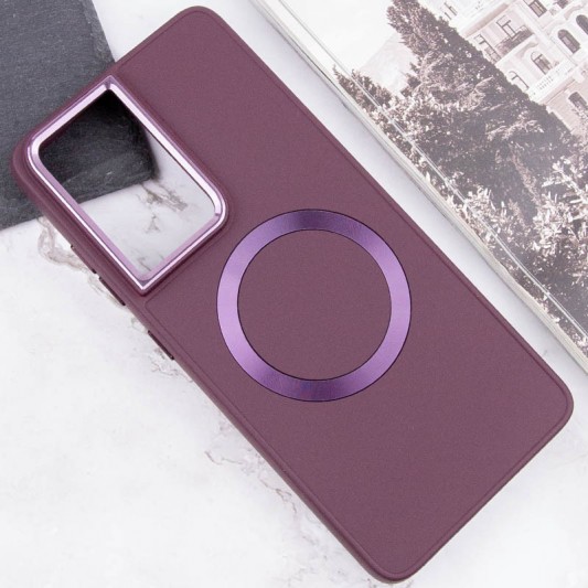 TPU чехол Bonbon Metal Style with MagSafe для Samsung Galaxy S22 Ultra Бордовый / Plum - изображение 3