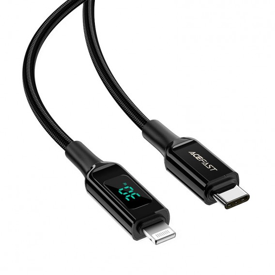 Шнур для Айфона Acefast MFI C6-01 USB-C to Lightning zinc alloy digital display braided (1m), Чорний